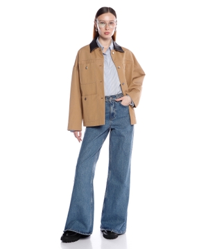 Flared jeans with studded waistband