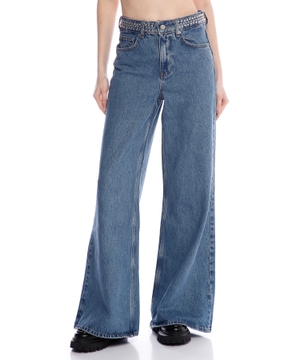 Flared jeans with studded waistband