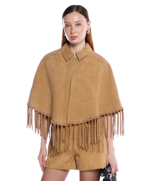 Short suede fringed coat