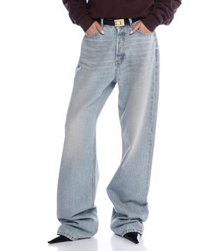 V-waist Long Baggy denim şalvar