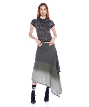 Spliced asymmetrical midi skirt