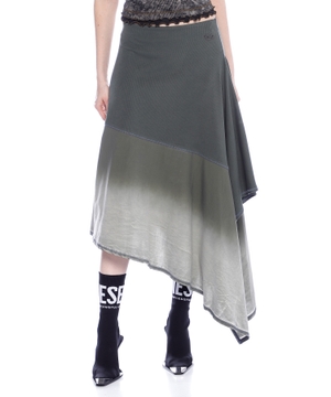 Spliced asymmetrical midi skirt