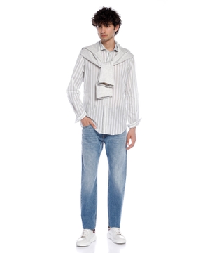 Striped cotton and linen shirt