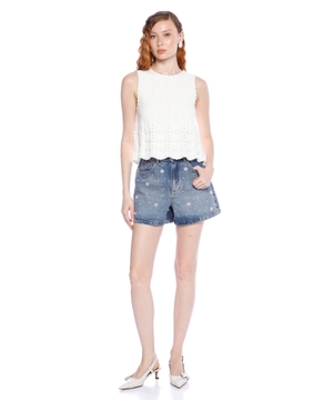 Beaded pointelle knit top