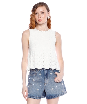 Beaded pointelle knit top