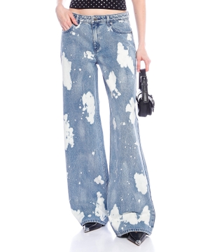 Hand-Splattered Bleach Denim Wide-Leg Jean