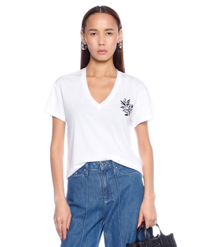 Gül naxışlı V-kəsimli T-shirt