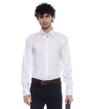 Regular-fit shirt in printed stretch-cotton poplin