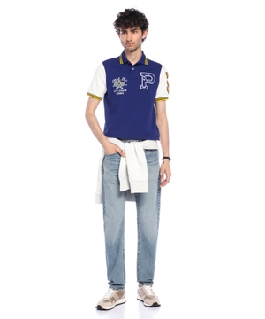Classic Fit Letterman Mesh Polo Shirt