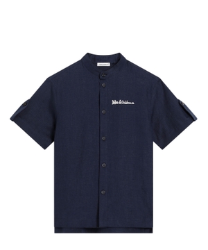 Non-stretch linen shirt with logo