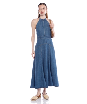 Halter bağlanmalı denim don