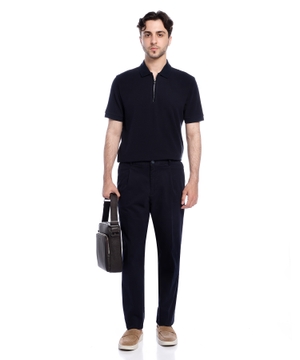 Zip-neck knit polo with waffle structure