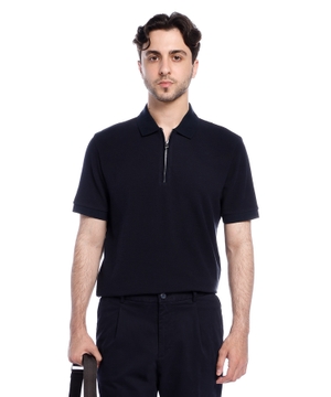 Zip-neck knit polo with waffle structure