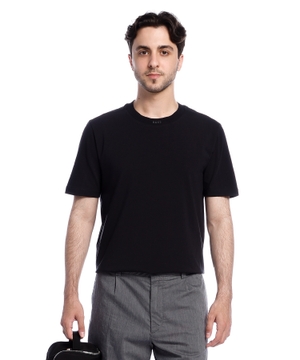 Stretch-cotton t-shirt with logo collar