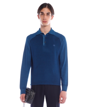Long-sleeve wool polo shirt