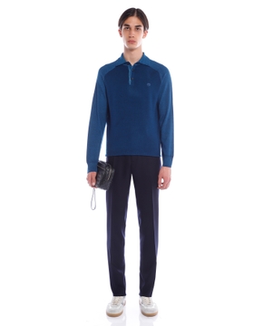 Long-sleeve wool polo shirt
