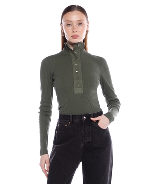 Yivli Pambıq Uzunqol t-shirt