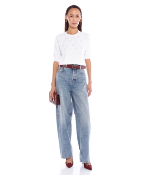 Petite fit balon kəsimli denim şalvar