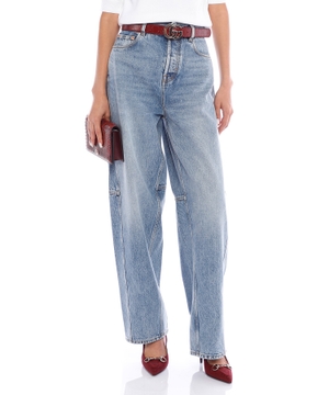 Petite fit balon kəsimli denim şalvar