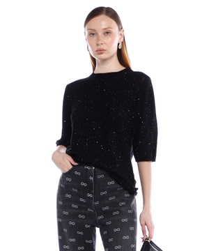 Rhinestone-embellished short sleeve jumper