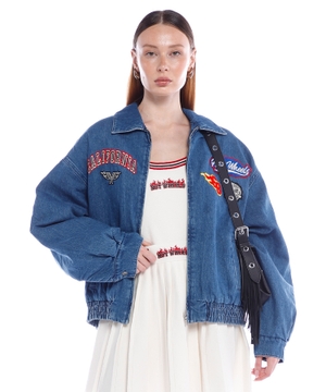 Oversized embroidered denim jacket