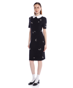 Embellished poplin collar sweater dress