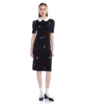 Embellished poplin collar sweater dress