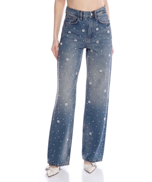 Wide-leg embroidered jeans