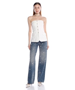 Wide-leg embroidered jeans