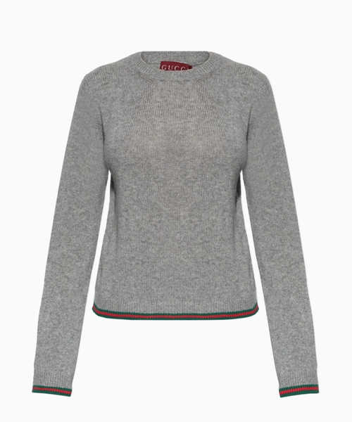 Fine cashmere jumper with Web ribbon