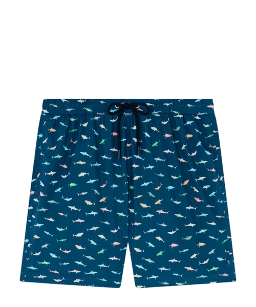 Swim shorts with multicolor shark print