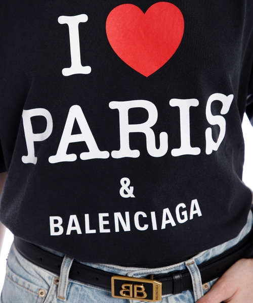 バレンシアガ　I Love Paris & Balenciaga Tシャツ I Love Paris & Balenciaga T-shirt Medium Fit in Black Faded