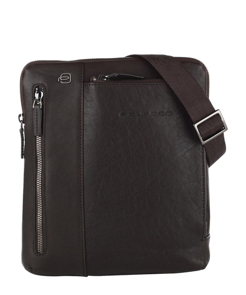 Leather messenger bag with logo