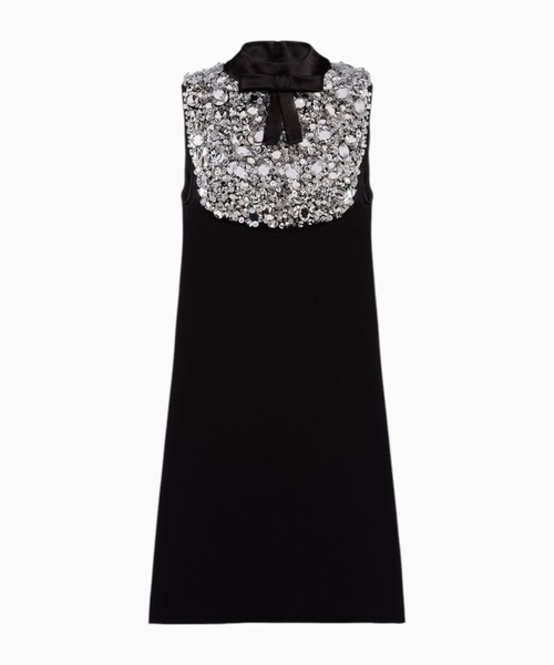 Embellished bow-detail A-line dress in black