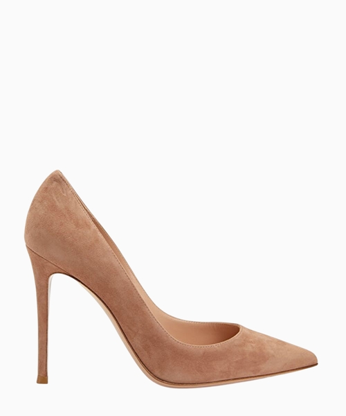 Qəhvəyi rəngli dərin kəsimli dizaynla stiletto