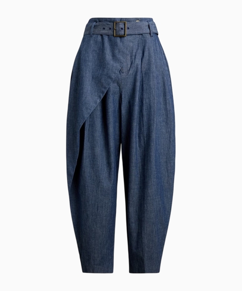Büzməli bol biçimli Chambray şalvar