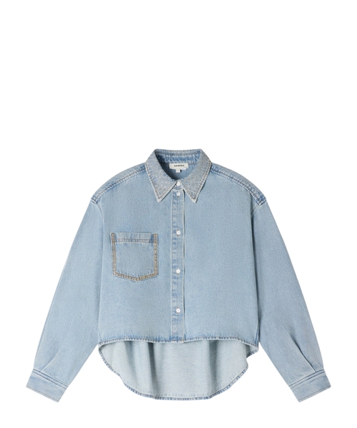 Cropped rhinestone denim shirt