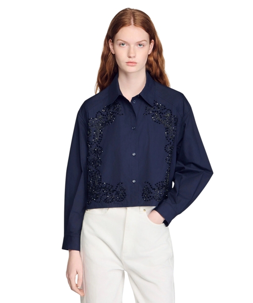 Хлопковая рубашка с цветочной вышивкой