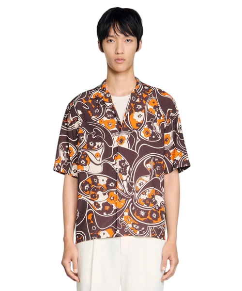 Loose-fit print shark collar shirt