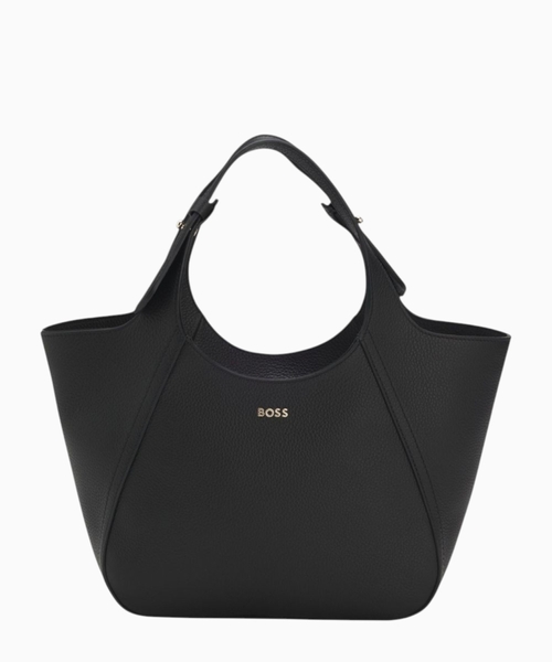 Leather tote bag with logo lettering