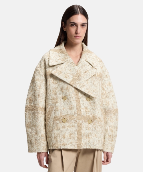 Двубортное пальто с клетчатым жаккардом