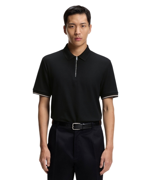 Cotton-piqué polo shirt with zip neck