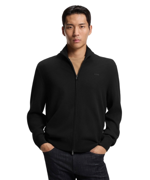 Knitted-cotton cardigan with embroidered logo