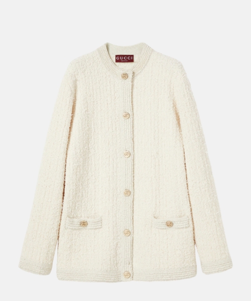 Wool lamé bouclé cardigan