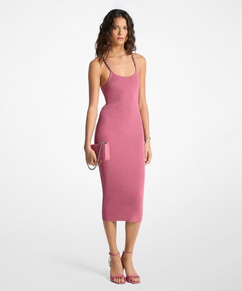 Ribbed chain-strap midi dress