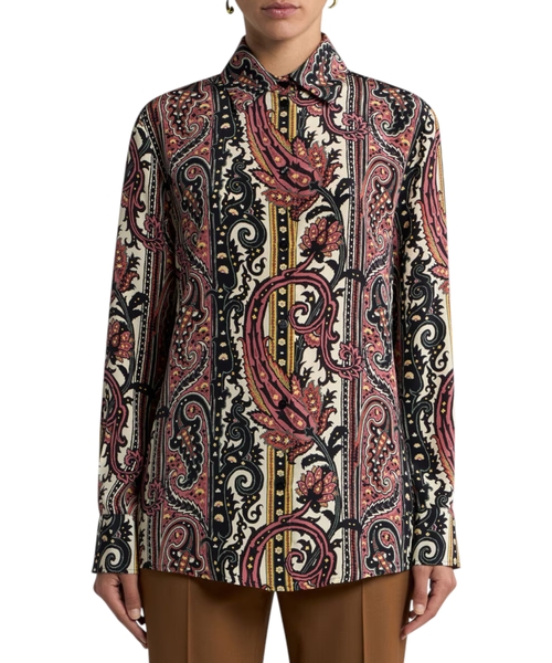 Шелковая рубашка с  орнаментом листьев