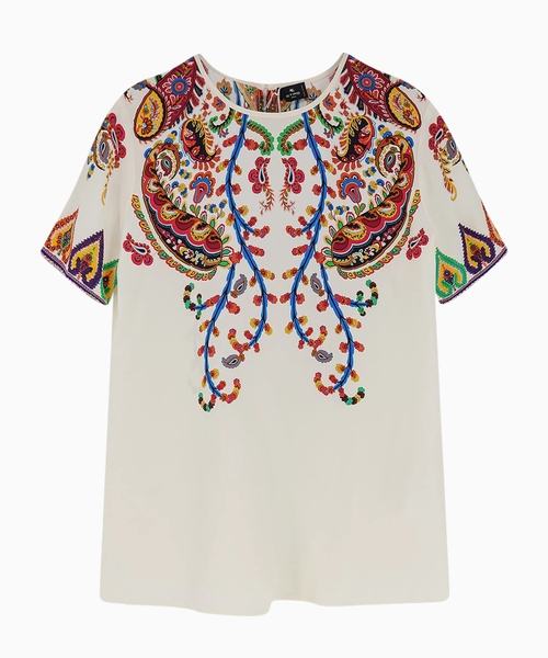Buta printli ipək T-shirt