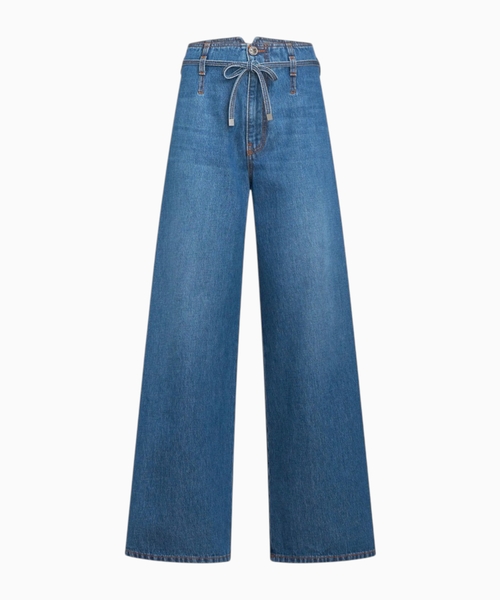 Gül naxışlı və kəmərli denim şalvar