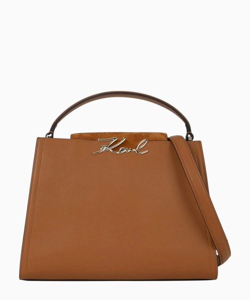 K/Signature suede top handle bag