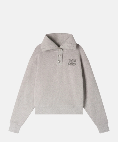 Embroidered split neck sweatshirt